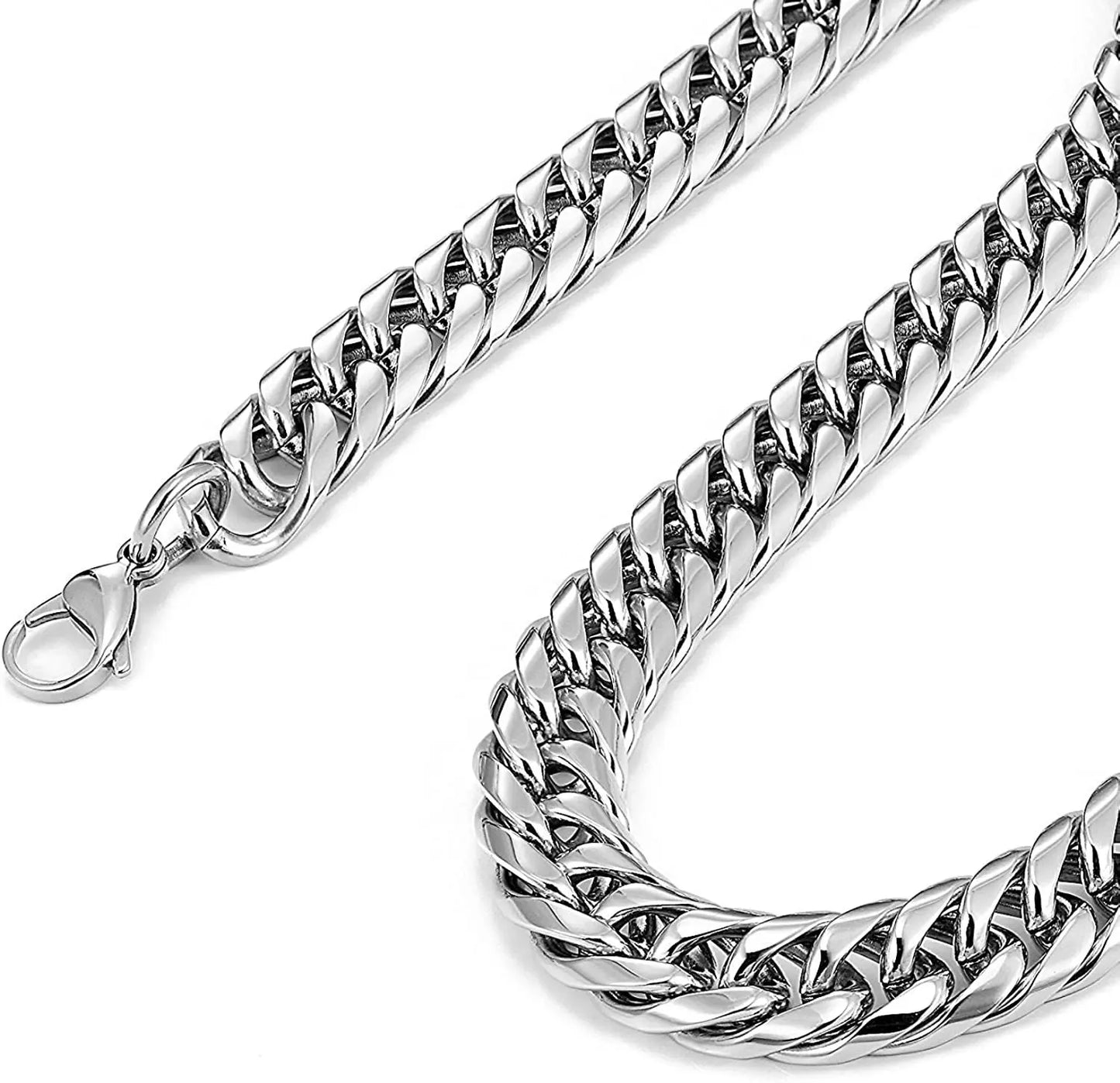 HNSP Stainless Steel LA Cuban Link Chain Silver Color Necklace For Men Jewelry 8/10/12/14MM Width Hip Hop Punk Accessories