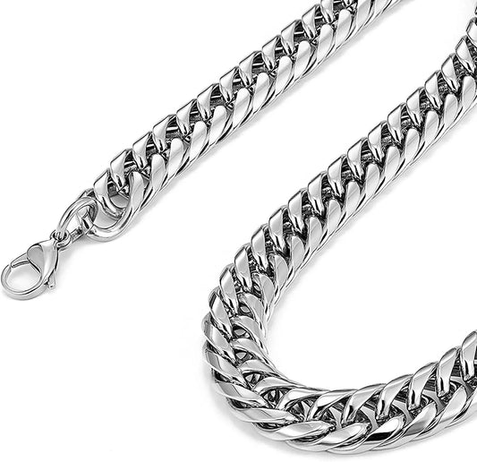 HNSP Stainless Steel LA Cuban Link Chain Silver Color Necklace For Men Jewelry 8/10/12/14MM Width Hip Hop Punk Accessories