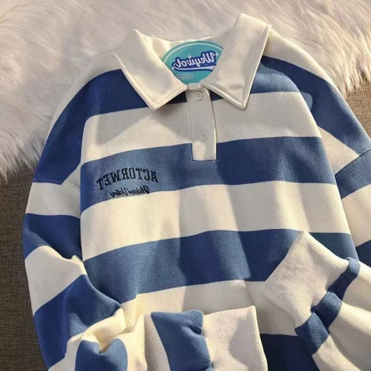 T Polo Shirts for Men Big Size Stripe Tops Baggy Oversize Male Clothes