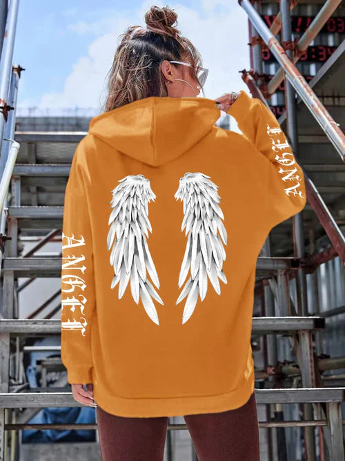 Beautiful Angel Wings Printed Hoodies Women Warm Comfortable Casual
