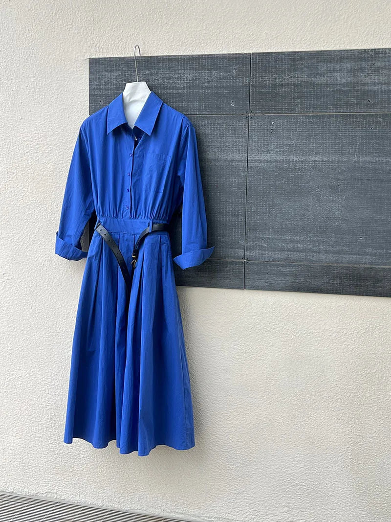 Polo‘s Collar Shirt Dress  Women Spring Slimming Long Dress With A