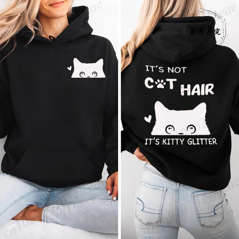 It's Not Cat Hair Printed Womens Hoodies Long Sleeve Sweatshirt Fall Winter Casual Pullover Hoodies Sportwear Tops with Pockets