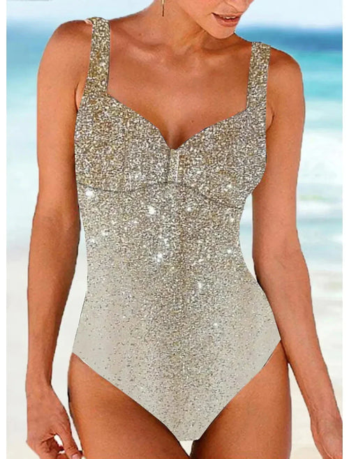 Women's Beachwear Glitter Printed Halter Women's Tankini Swimsuit