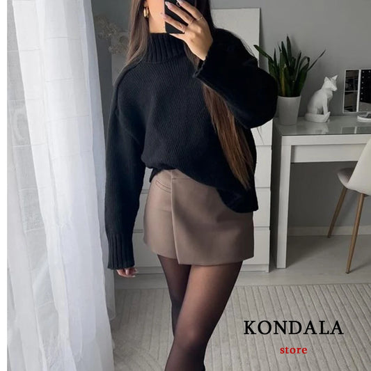 TRAFZA Vintage Split Mini Shorts Skirt Women Fashion 2025 Front