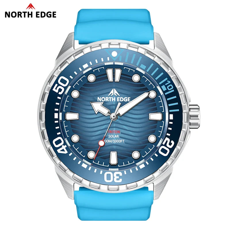 NORTH EDGE 2025 New TRITON Solar Powered Dive Watch Men Luxury Quartz Watches For Men 316L Stainless Steel Case Waterproof 300M