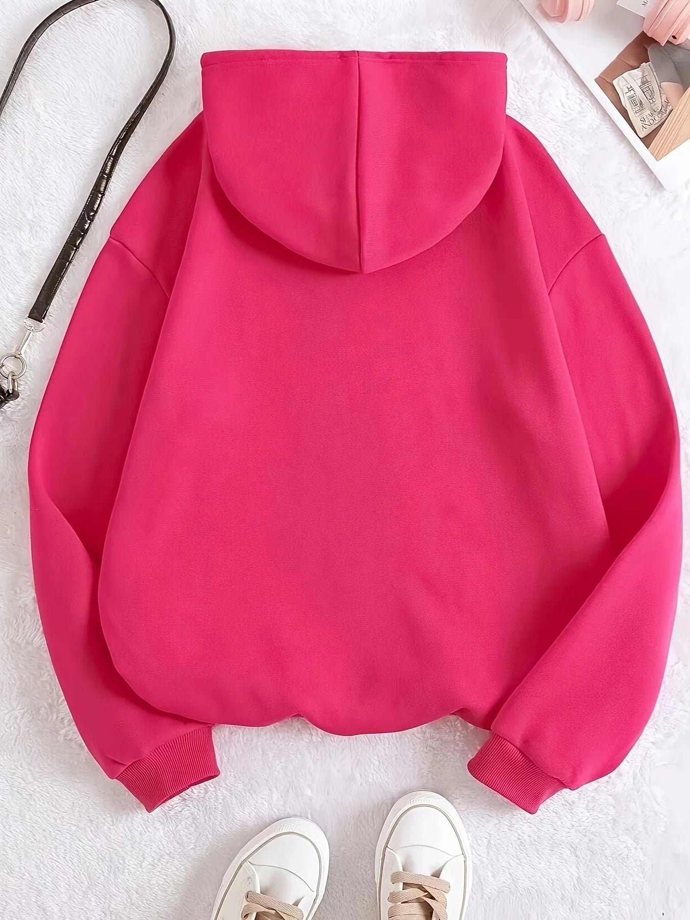 Women's autumn and winter warm and loose casual California Los Angeles pattern printed suede long sleeved hooded sweatshirt