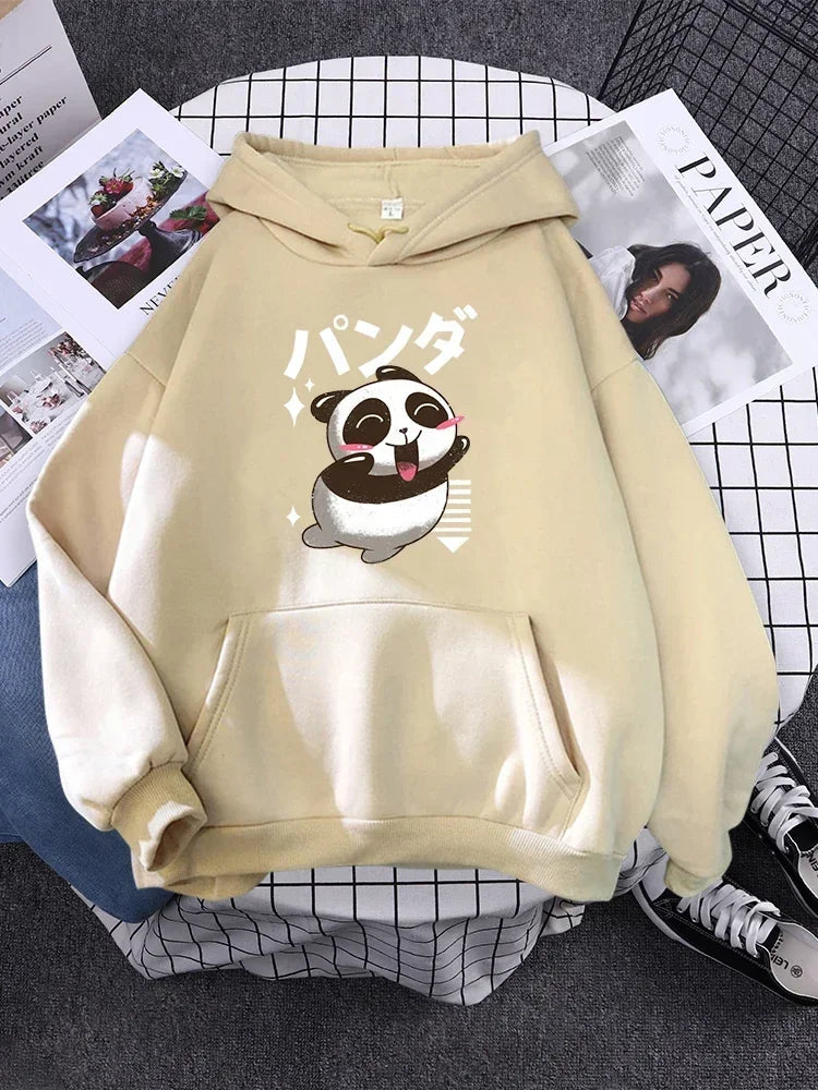 Pullover For Woman Fashion Korean Round Neck Hoodie Female Panda Sleeps Print New  Women'S Sweatshirt Warm