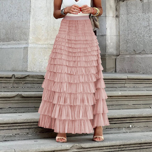 Elegant Skirts for Women Summer Autumn Women High Waist Mesh Polyester