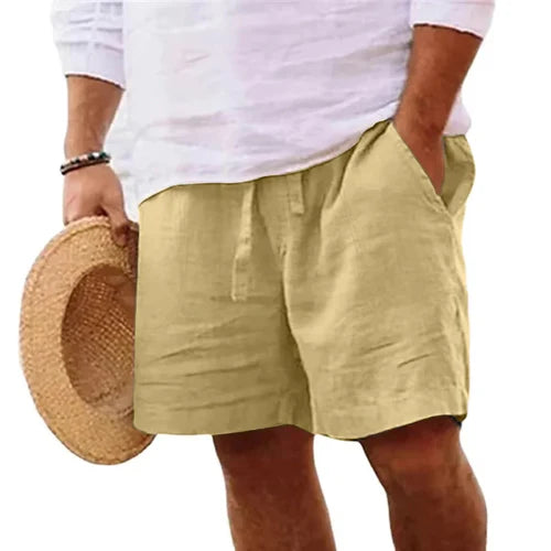 New Mens Cotton Solid Color Short Lightweight Gym Pants Linen Beach