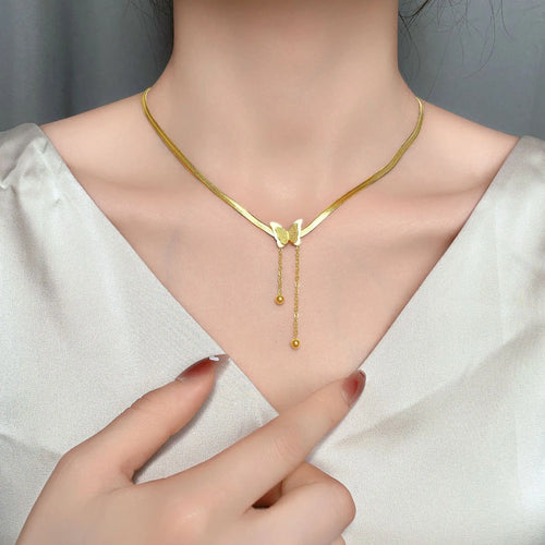 Multilayer Vintage Butterfly Necklace For Women Gold Color 316L