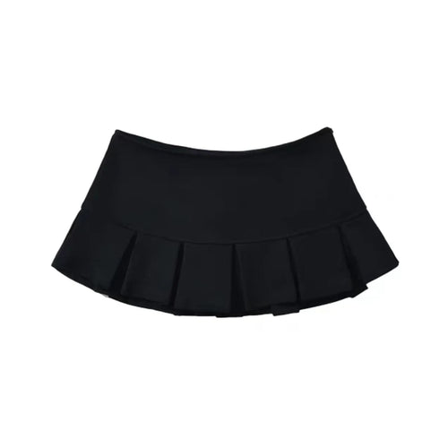 HOUZHOU Terry Fabric Y2K Mini Skirt Women Low Waist Wide Pleat Light