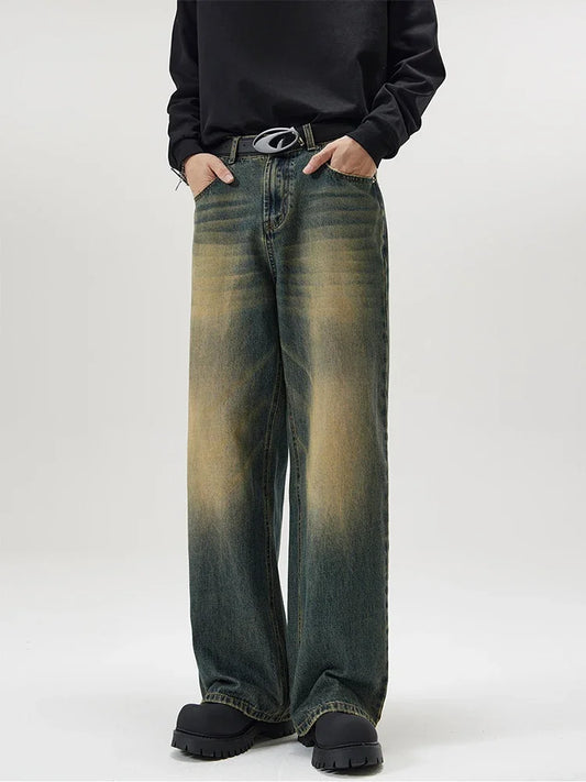 4 Colors Autumn Vintage Distressed Men's Baggy Straight Jeans Fashion