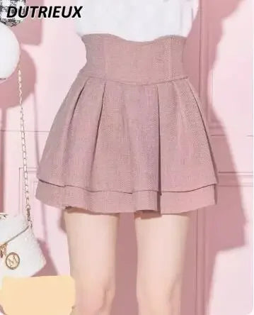 Japanese Lolita Skirts Ruffled Pleated Plaid Skirt Women 2024 Spring