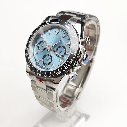 20 color Business 39mm Quartz Watch Men's Timing Sapphire Crystal VK63 Movement Calendar Luminous Blue Dial Stainless Steel Stra