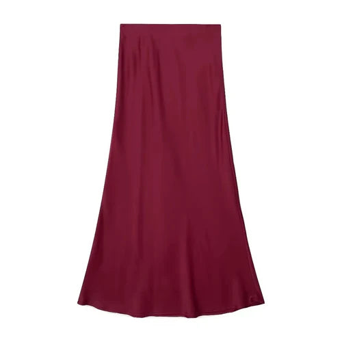 TRAFZA 2024 Y2K Casual Women Long Skirt Spring Elastic High Waisted