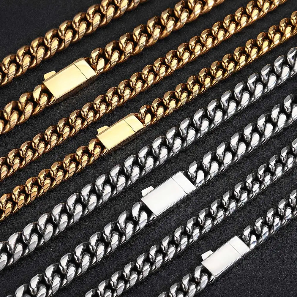 NUOYA Custom Logo Stainless Steel Cuban Link Necklace Hip Hop Jewelry Miami Cuban Link Chain for Men ﻿