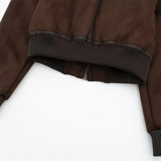 Autumn and Winter New Women's Casual Standing Neck Contrast Strap Decoration Loose Double sided Jacket Coat