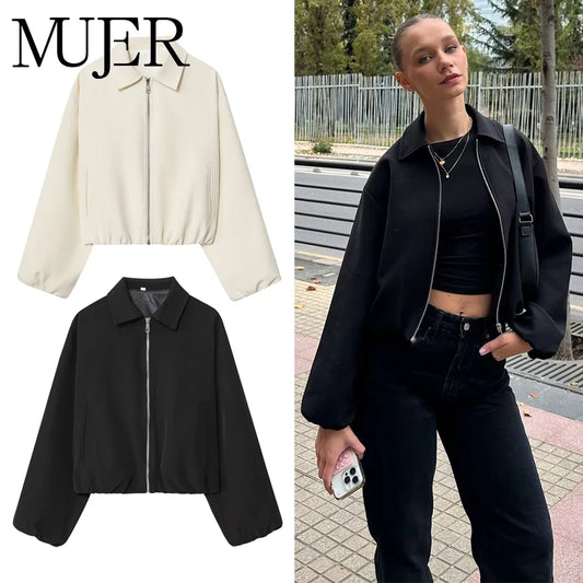 MUJER Puffed Bomber Jackets for Women Zip Varsity Cropped Jacket Woman Demi-season Jacket for Women Outerwears Womens Coats