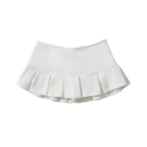 HOUZHOU Terry Fabric Y2K Mini Skirt Women Low Waist Wide Pleat Light