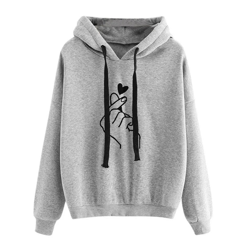 Autumn Fleece Hoodie Solid Color Finger Heart Hooded Korean Fashion