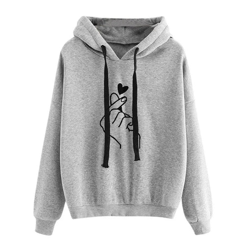 Autumn Fleece Hoodie Solid Color Finger Heart Hooded Korean Fashion