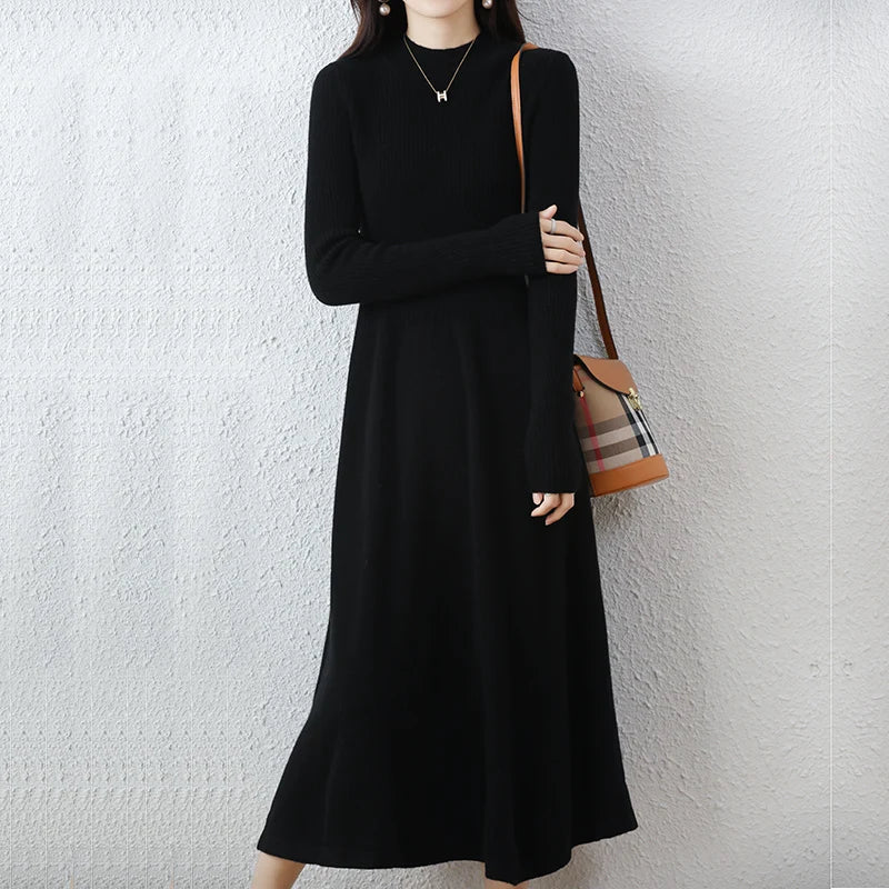 Sweater skirt women's long high-end 100% pure cashmere autumn and winter waist bottoming shirt knitted dress