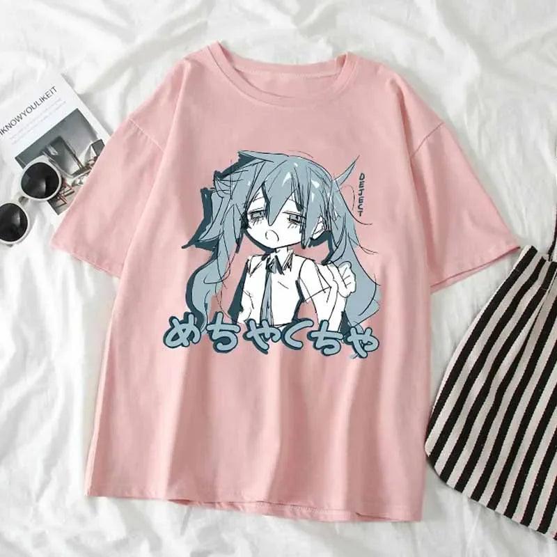 Japanese Y2K Anime Women T-shirt Cotton Loose Streetwear Casual Tees