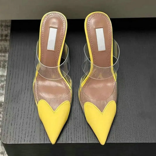 6cm/8cm/10cm High Heels Summer Transparent Sexy Patchwork Color Sandals Women'S Half Pointed Female Slippers