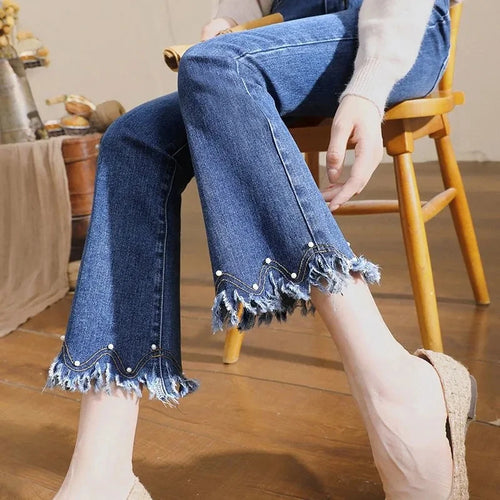 Denim Pants For Women Spring And Autumn Elastic Show Nine Points