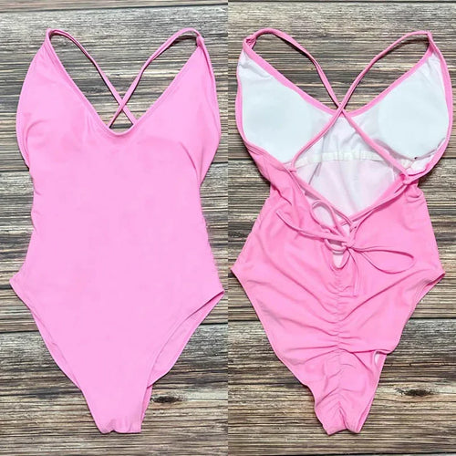 S-3XL Padded One Piece Swimsuit Women Swimwear Solid Bathing Suit