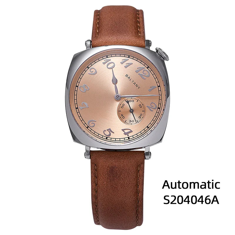 Baltany Luxury 1921 Watch Homage Men S4046 Classic Salmon Dial Sapphire Square Case Vintage Automatic Mechanical Wristwatch