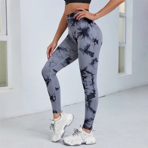 QK S-L Women Dye Seamless Yoga Pants High Waist Leggings Scrunch Gym