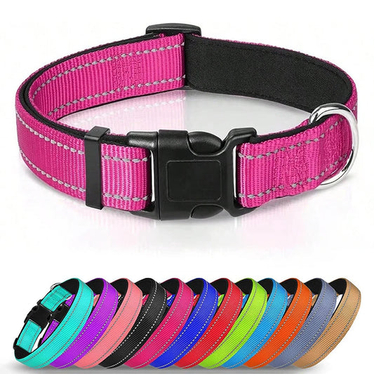 Reflective Dog Collar Soft Padded Breathable Safety Stripes Adjustable