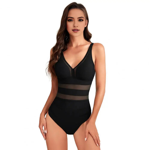 Women Sexy Monokini Deep V-neck Sleeveless One-Piece Swimsuit Hollow