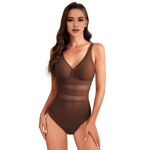Women Sexy Monokini Deep V-neck Sleeveless One-Piece Swimsuit Hollow