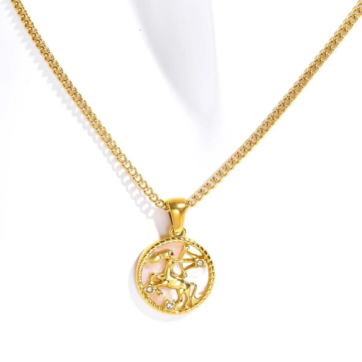 Fashion Vintage Zodiac Natural Shells Necklace Gold Plated 12 Constellation Round Pendant Necklace Exquisite Women Jewelry Gifts