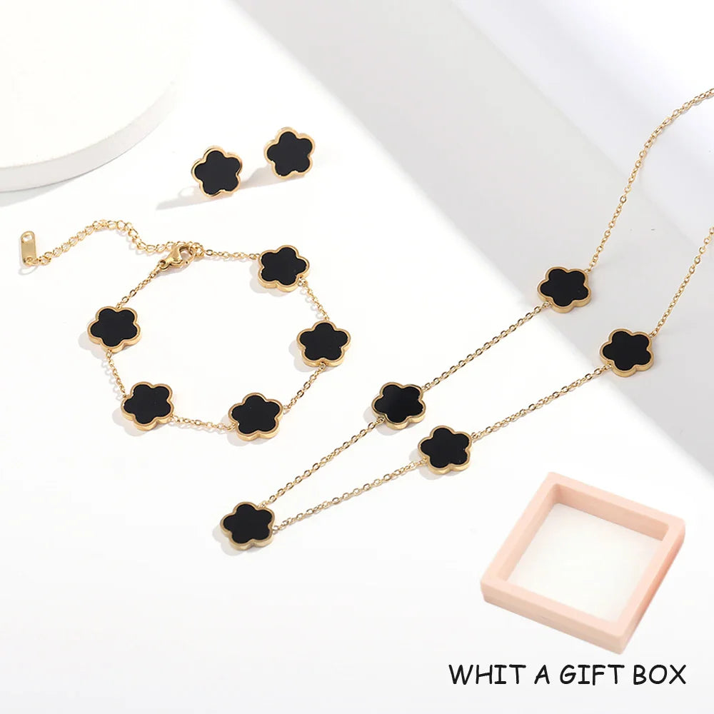 ALTERA 2023 High Quality Stainless Steel Luxury Five Leaf Flower Pendant Jewelry Set/3pcs for Women Clover Bracelet Jewelry Gift