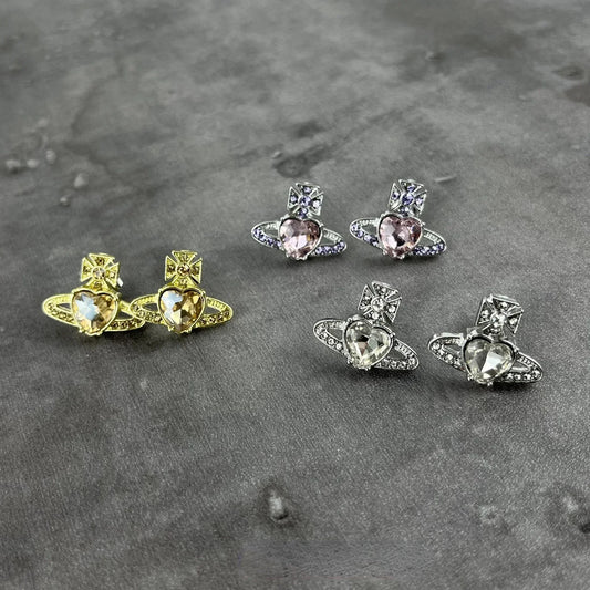 Trendy Fashion Gold Silver Color Love Heart Stud Earrings for Women Vintage Saturn Earrings Lovey Gifts Korean Fashion Jewelry