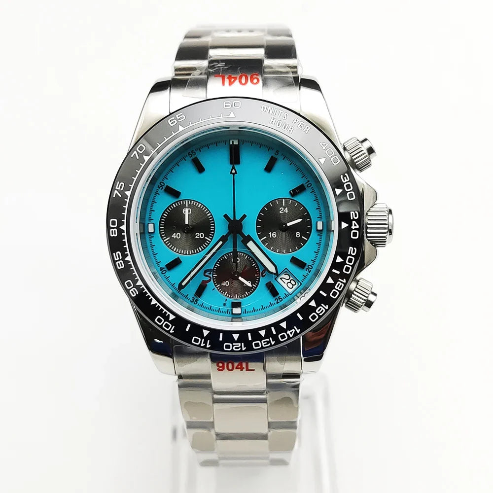 20 color Business 39mm Quartz Watch Men's Timing Sapphire Crystal VK63 Movement Calendar Luminous Blue Dial Stainless Steel Stra