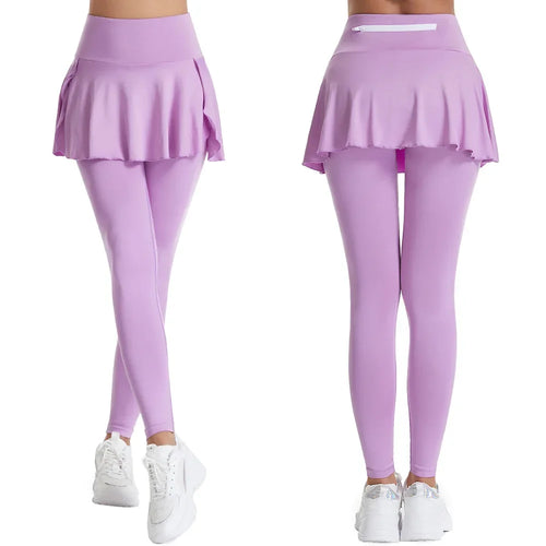 Women High Waist Leggings Solid Color Tennis Pleated Skirts Autumn