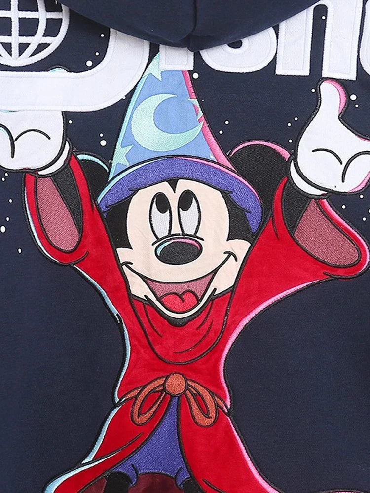 Disney World Castle Letter Magic Mickey Mouse Cartoon Print Embroidery Fleece Sweatshirt Women Hooded Zipper VELOUR Jumper Top