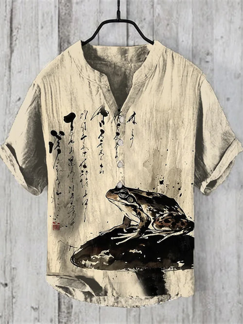 Henry Shirt - Men's Frog Print Short sleeved T-shirt, Casual Loose