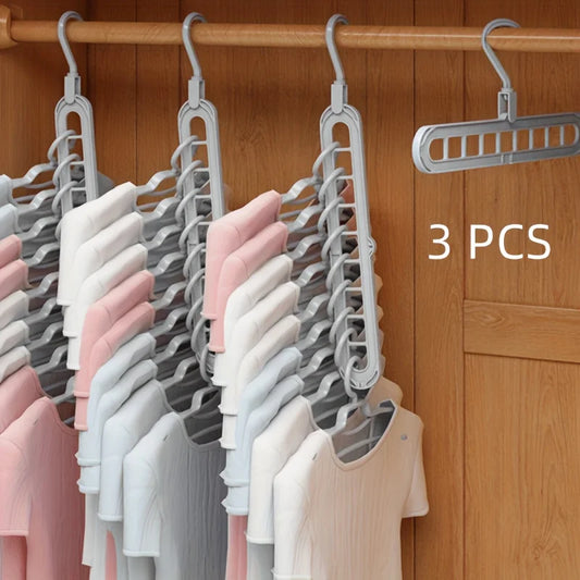 3pcs, Plastic 9-Hole Foldable Hangers, Heavy Duty Space Saving Clothes
