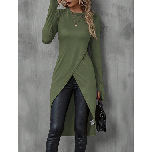 Mia Muse Women's T-Shirts Autumn French Decent Plain Long Sleeve Crew