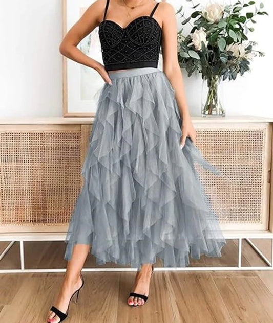 Tulle Skirts for Women Long Length Tutu Fairy Tiered Skirt A Line Mesh