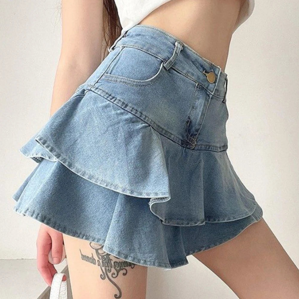 Vintage Denim Skirt Shorts Women Summer Korean Fashion High Waist