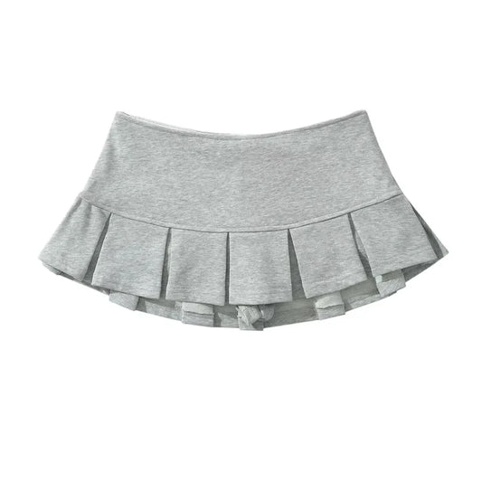 HOUZHOU Terry Fabric Y2K Mini Skirt Women Low Waist Wide Pleat Light
