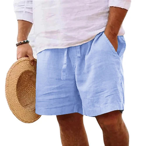 New Mens Cotton Solid Color Short Lightweight Gym Pants Linen Beach