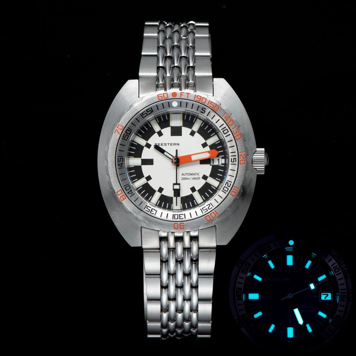 SEESTERN Watch SUB300T Diver Automatic Man Mechanical Sapphire Glass Luminous Date Waterproof 200 Turn Bracelet Wristwatch Retro