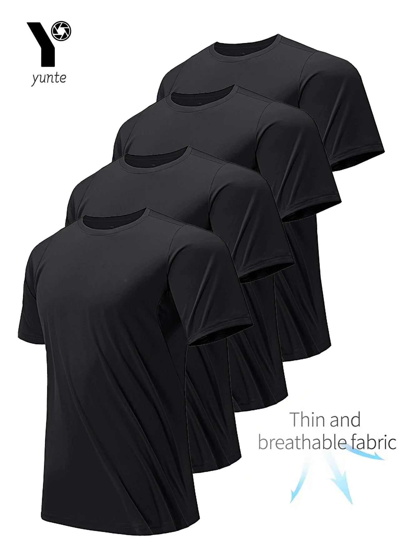 Round Neck T-Shirt 4-Pack Black Ultra-Light Men's Quick Drying